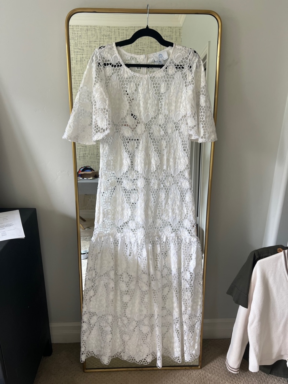 White Lace Maxi Dress with Flutter Sleeves